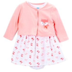 NWT 24M Bon Bebe Coral Fox Dress Onesie w/Cardigan
